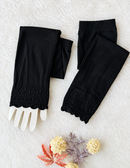 Premium Black Textured Sleeve Extenders with Scalloped Cuffs